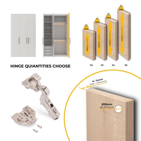 Emuca Lotto di 20 cerniere collo alto X91 con chiusure soft e Basetta Euro, altezza 0, Acciaio, Nichelato