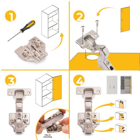 Emuca Lotto di 20 cerniere collo alto X91 con chiusure soft e Basetta Euro, altezza 0, Acciaio, Nichelato