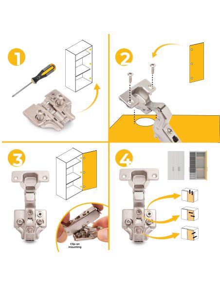 Emuca Lotto di 20 cerniere collo alto X91 con chiusure soft e Basetta Euro, altezza 0, Acciaio, Nichelato