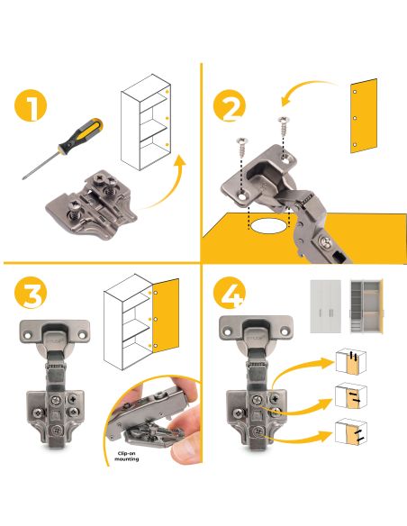 Emuca Lotto di 20 cerniere collo alto X91 con chiusura soft e Basetta Euro, altezza 0, Acciaio, Titanio