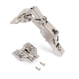 Emuca Lotto di 10 cerniere dritte X91 165 gradi con chiusura soft e basette euro, altezza 0, Acciaio, Nichelato 2