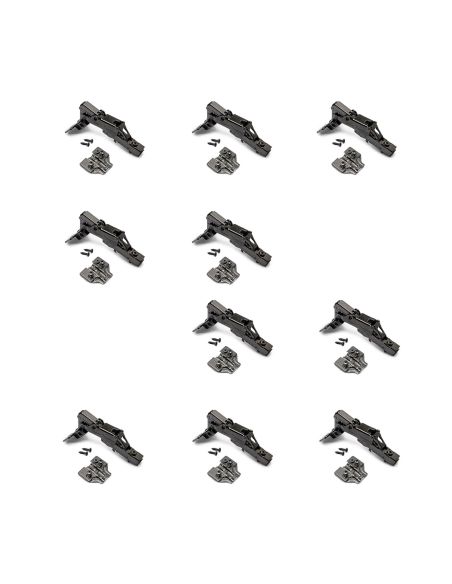 Emuca Lotto di 10 cerniere dritte X91 165 gradi con chiusura soft e basette euro, altezza 0, Acciaio, Titanio