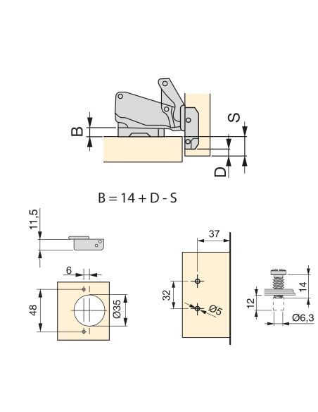 Emuca Lotto di 10 cerniere dritte X91 165 gradi con chiusura soft e basette euro, altezza 0, Acciaio, Titanio