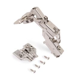 Emuca Lotto di 10 cerniere mezzo collo X91 165 gradi con chiusura soft e basette Euro, altezza 0, Acciaio, Nichelato 2