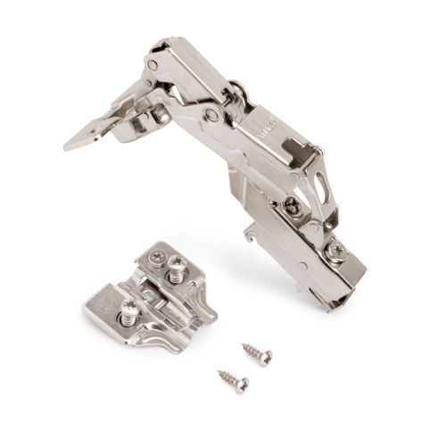 Emuca Lotto di 10 cerniere collo alto X91 165 gradi con chiusura soft soft e basetta euro, altezza 0, Acciaio, Nichelato