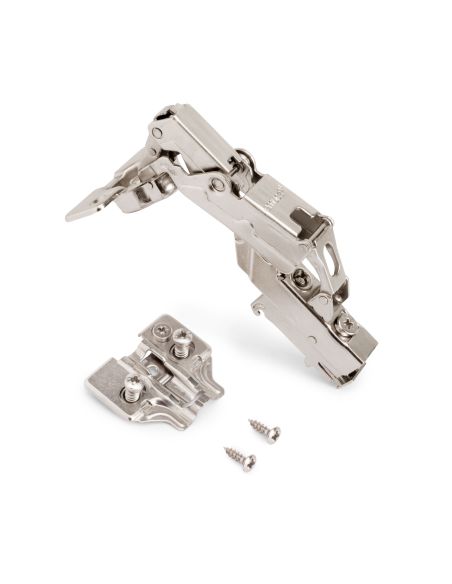 Emuca Lotto di 10 cerniere collo alto X91 165 gradi con chiusura soft soft e basetta euro, altezza 0, Acciaio, Nichelato