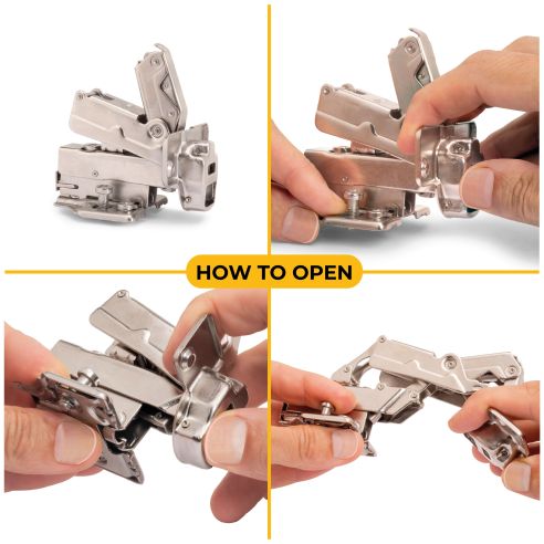 Emuca Lotto di 10 cerniere collo alto X91 165 gradi con chiusura soft soft e basetta euro, altezza 0, Acciaio, Nichelato