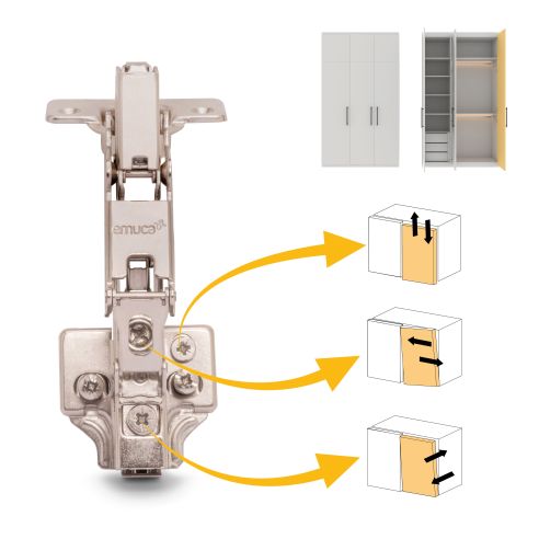 Emuca Lotto di 10 cerniere collo alto X91 165 gradi con chiusura soft soft e basetta euro, altezza 0, Acciaio, Nichelato