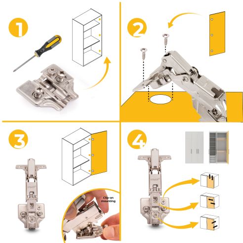 Emuca Lotto di 10 cerniere collo alto X91 165 gradi con chiusura soft soft e basetta euro, altezza 0, Acciaio, Nichelato