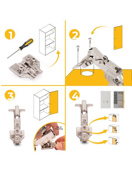 Emuca Lotto di 10 cerniere collo alto X91 165 gradi con chiusura soft soft e basetta euro, altezza 0, Acciaio, Nichelato