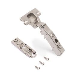 Emuca Lotto di 20 cerniere collo dritto X91 con chiusura soft e Basetta a vite, altezza 1, Acciaio, Nichelato 2