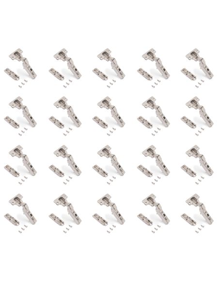 Emuca Lotto di 20 cerniere mezzo collo X91 con chiusura soft e Basetta a vite, altezza 1, Acciaio, Nichelato