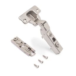 Emuca Lotto di 20 cerniere mezzo collo X91 con chiusura soft e Basetta a vite, altezza 1, Acciaio, Nichelato 2