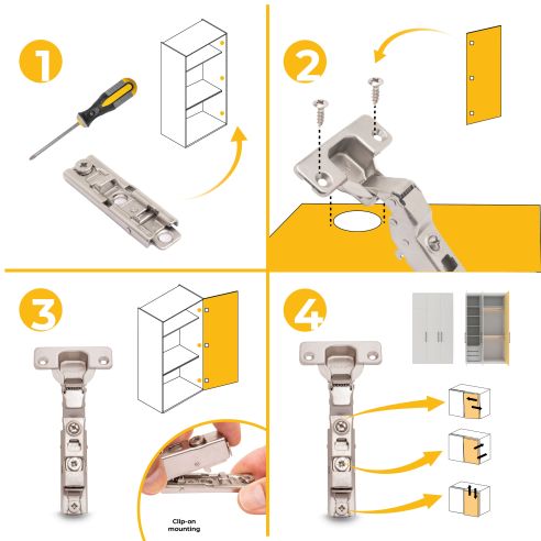 Emuca Lotto di 20 cerniere mezzo collo X91 con chiusura soft e Basetta a vite, altezza 1, Acciaio, Nichelato