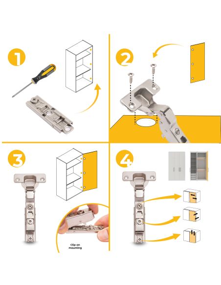 Emuca Lotto di 20 cerniere mezzo collo X91 con chiusura soft e Basetta a vite, altezza 1, Acciaio, Nichelato