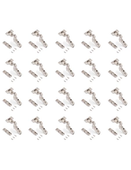 Emuca Lotto di 20 cerniere collo alto X91 con chiusura soft e Basetta a vite, altezza 1, Acciaio, Nichelato