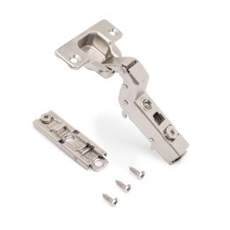 Emuca Lotto di 20 cerniere collo alto X91 con chiusura soft e Basetta a vite, altezza 1, Acciaio, Nichelato 2