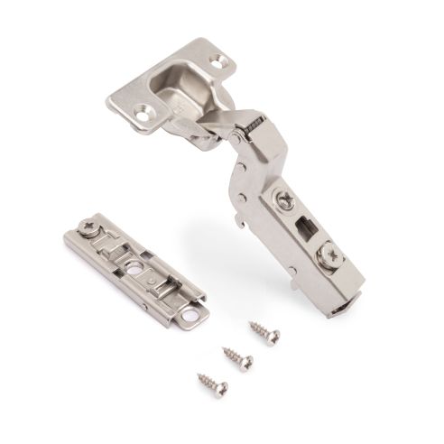 Emuca Lotto di 20 cerniere collo alto X91 con chiusura soft e Basetta a vite, altezza 1, Acciaio, Nichelato