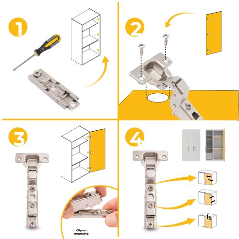 Emuca Lotto di 20 cerniere collo alto X91 con chiusura soft e Basetta a vite, altezza 1, Acciaio, Nichelato
