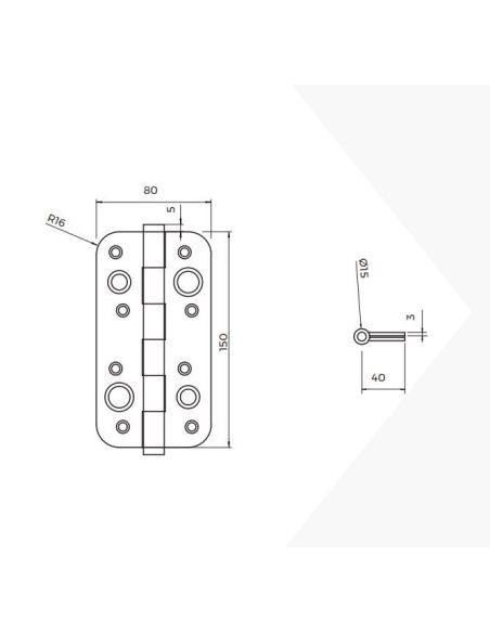 Emuca Lotto di 5 cerniere per porte di sicurezza, 150x80 mm, cerniere anti-leva con bordi arrotondati, finitura nera