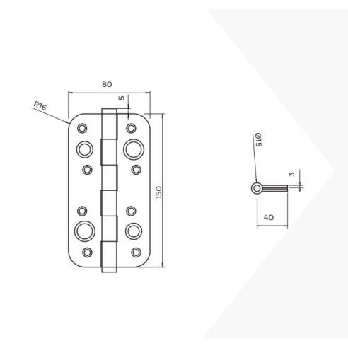 Emuca Lotto di 5 cerniere per porte di sicurezza, 150x80 mm, cerniere anti-leva con bordi arrotondati, finitura nichel satinato