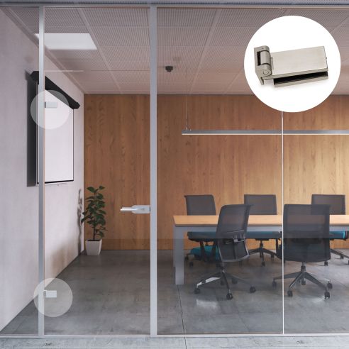 Emuca Cerniera per anta in vetro con finiture in acciaio inox, cerniera orizzontale con forcella da 34 mm, per anta da 8-12 mm