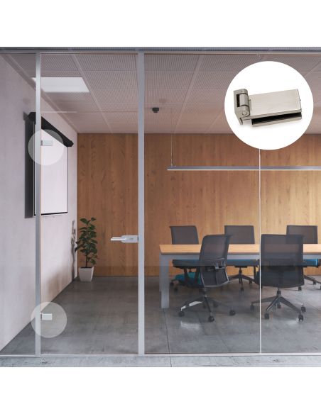 Emuca Cerniera per anta in vetro con finiture in acciaio inox, cerniera orizzontale con forcella da 34 mm, per anta da 8-12 mm