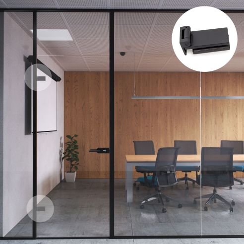 Emuca Cerniera per anta in vetro, cerniera orizzontale con forcella da 40 mm, per anta da 8-12 mm, verniciata nera