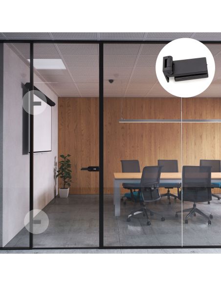 Emuca Cerniera per anta in vetro, cerniera orizzontale con forcella da 40 mm, per anta da 8-12 mm, verniciata nera