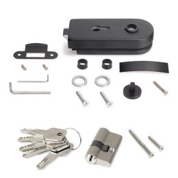 Emuca Serratura per porta in vetro con telaio in legno, Cilindro con chiavi, per porta in vetro 8-12mm, verniciata nera