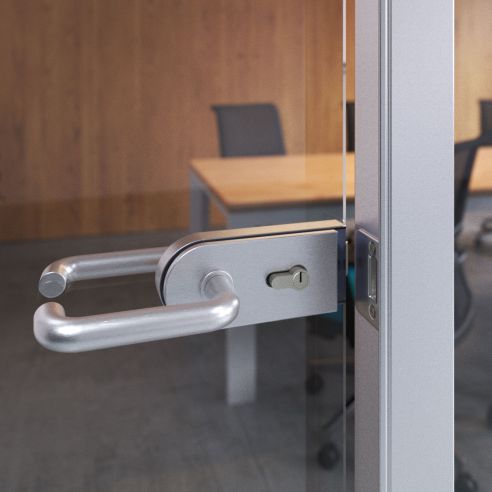 Emuca Serratura per porta in vetro con telaio in legno, scrocco orizzontale per porta in vetro 8-12mm, anodizzata opaca
