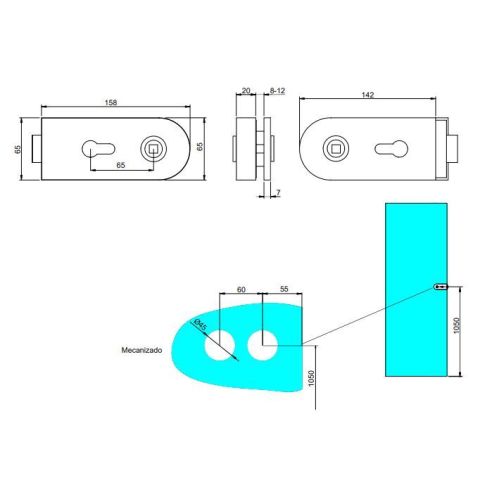 Emuca  Kit serratura e riscontro per porte a doppio vetro, scrocco orizzontale per porta in vetro 8-12mm, verniciata nera