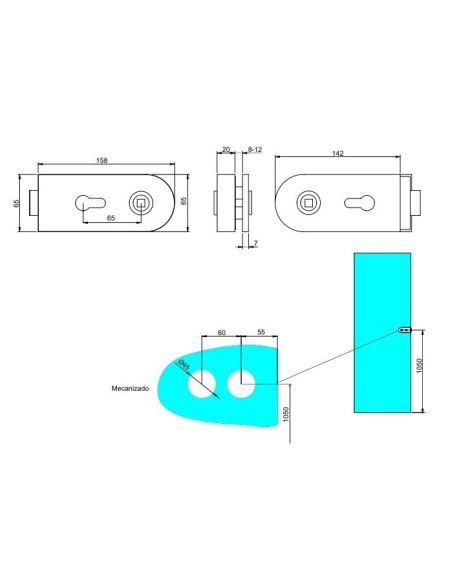 Emuca  Kit serratura e riscontro per porte a doppio vetro, scrocco orizzontale per porta in vetro 8-12mm, verniciata nera
