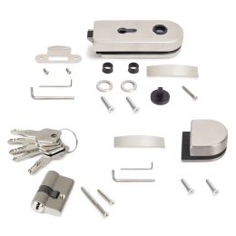 Emuca  Kit serratura e riscontro per porte a doppio vetro, scrocco orizzontale per porta in vetro 8-12mm, acciaio, finitura inox