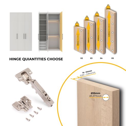 Emuca Lotto di 20 cerniere collo dritto X92 con chiusura soft e basette a vite, altezza 0, Acciaio, Nichelato
