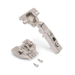 Emuca Lotto di 20 cerniere collo dritto X91 con chiusura soft e basetta montaggio misto, Diametro 5x9,5 mm, Altezza 0, Acciaio 2