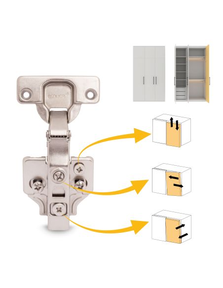 Emuca Lotto di 20 cerniere collo dritto X91 con chiusura soft e basetta montaggio misto, Diametro 5x9,5 mm, Altezza 0, Acciaio