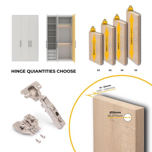 Emuca Lotto di 20 cerniere collo dritto X91 con chiusura soft e basetta montaggio misto, Diametro 5x9,5 mm, Altezza 0, Acciaio
