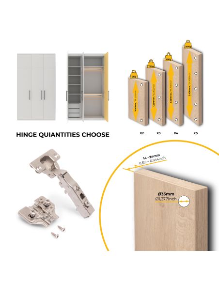 Emuca Lotto di 20 cerniere collo dritto X91 con chiusura soft e basetta montaggio misto, Diametro 5x9,5 mm, Altezza 0, Acciaio