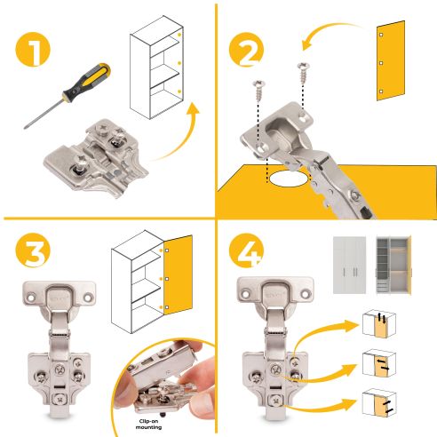 Emuca Lotto di 20 cerniere collo dritto X91 con chiusura soft e basetta montaggio misto, Diametro 5x9,5 mm, Altezza 0, Acciaio
