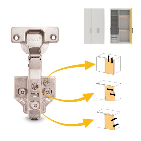 Emuca Lotto di 20 cerniere collo dritto X92 con chiusura soft e basette montaggio misto, diametro 5x9,5 mm, altezza 0, Acciaio