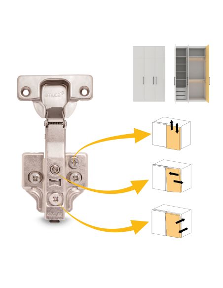 Emuca Lotto di 20 cerniere collo dritto X92 con chiusura soft e basette montaggio misto, diametro 5x9,5 mm, altezza 0, Acciaio