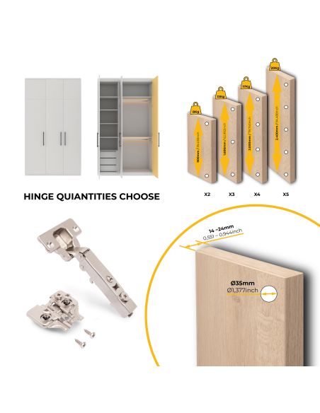 Emuca Lotto di 20 cerniere collo dritto X92 con chiusura soft e basette montaggio misto, diametro 5x9,5 mm, altezza 0, Acciaio