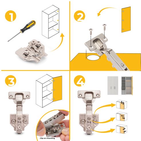 Emuca Lotto di 20 cerniere collo dritto X92 con chiusura soft e basette montaggio misto, diametro 5x9,5 mm, altezza 0, Acciaio