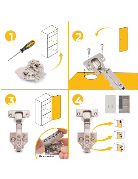 Emuca Lotto di 20 cerniere collo dritto X92 con chiusura soft e basette montaggio misto, diametro 5x9,5 mm, altezza 0, Acciaio