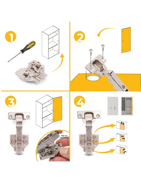 Emuca Lotto di 20 cerniere collo dritto X92N e basette di montaggio misto, diametro 5x9,5 mm, altezza 0, Acciaio, Nichelato