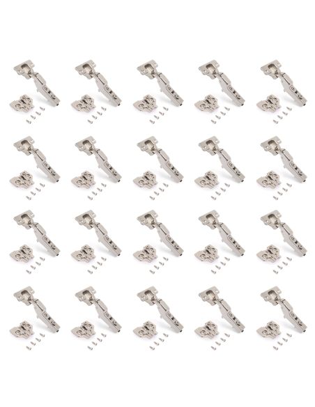 Emuca Lotto di 20 cerniere mezzo collo X92 con chiusura soft e basette a vite, altezza 0, Acciaio, Nichelato