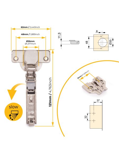 Emuca Lotto di 20 cerniere mezzo collo X92 con chiusura soft e basette a vite, altezza 0, Acciaio, Nichelato