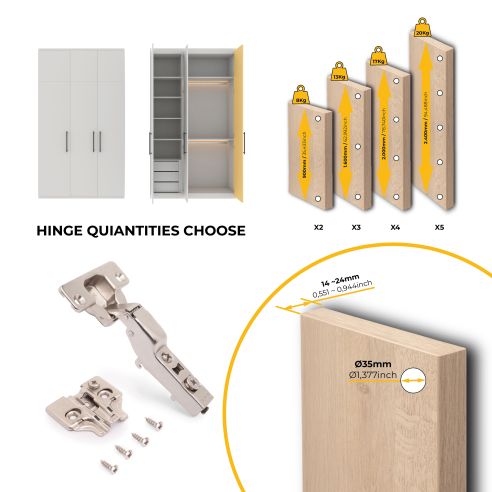 Emuca Lotto di 20 cerniere mezzo collo X92 con chiusura soft e basette a vite, altezza 0, Acciaio, Nichelato