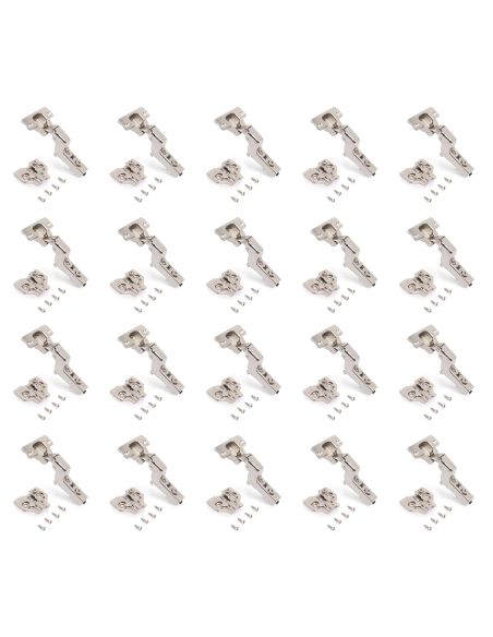 Emuca Lotto di 20 cerniere collo alto X92 con chiusura soft e basette a vite, altezza 0, Acciaio, Nichelato
